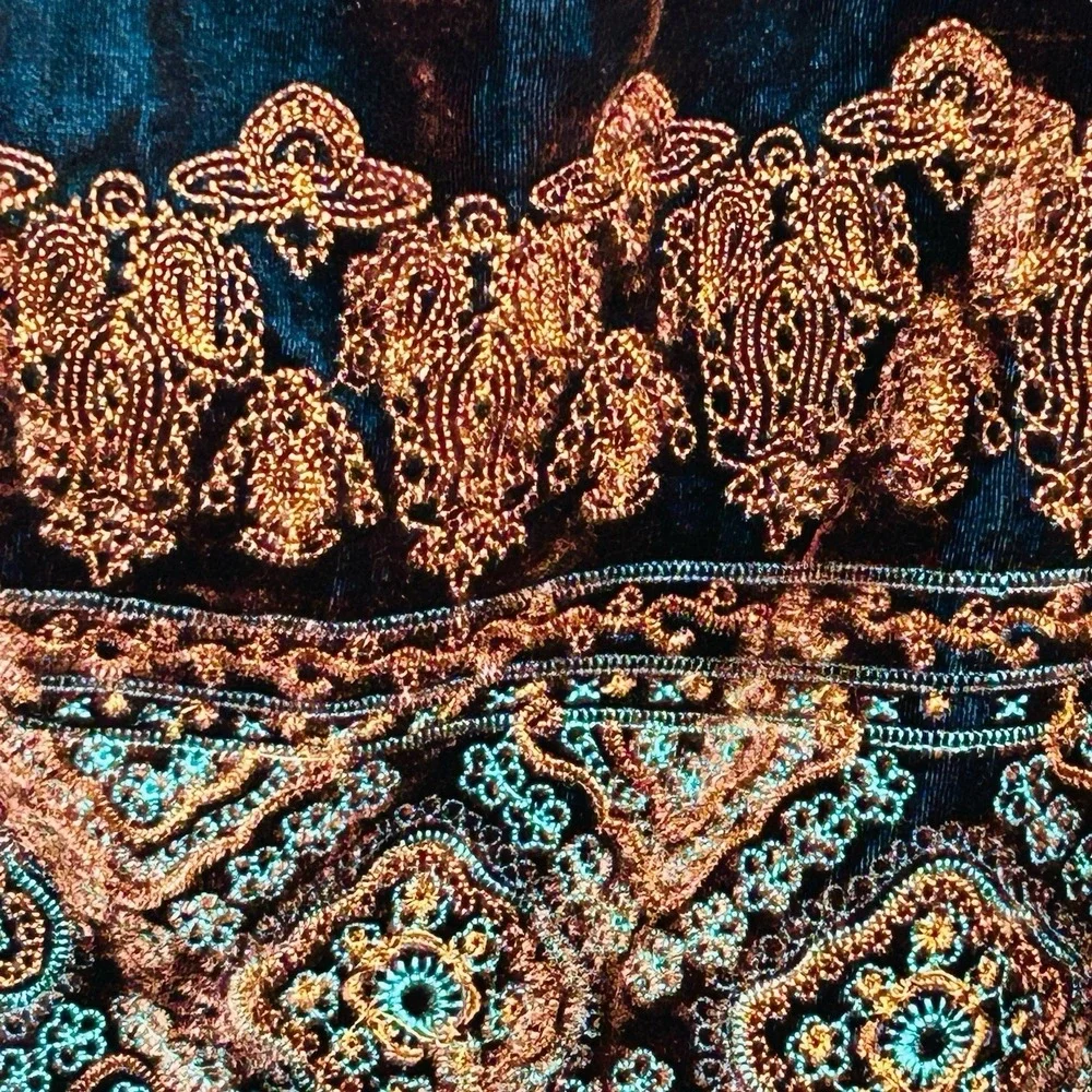 Citron Santa Monica Velvet Scarf Shawl Boho Art To Wear Embroidered‎ 84"x19" NEW - Picture 6 of 14